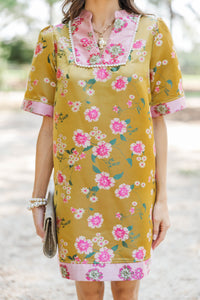 Worth Discovering Gold Floral Brocade Dress