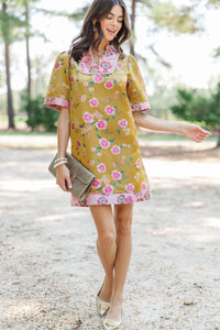 Worth Discovering Gold Floral Brocade Dress