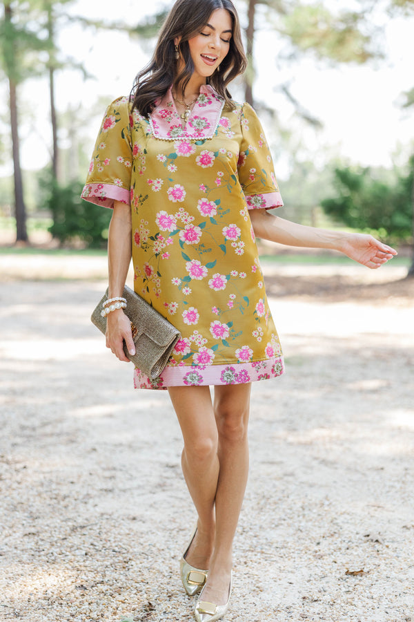 Worth Discovering Gold Floral Brocade Dress