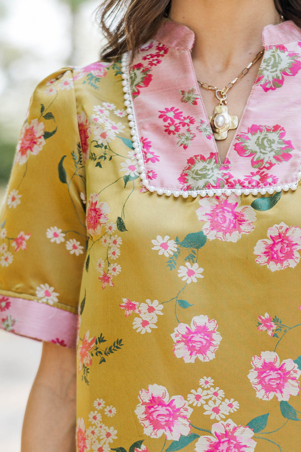 Worth Discovering Gold Floral Brocade Dress
