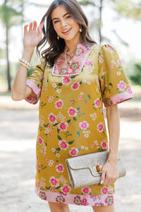 Worth Discovering Gold Floral Brocade Dress