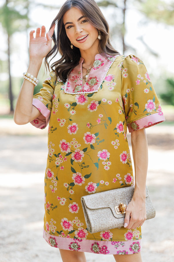 Worth Discovering Gold Floral Brocade Dress