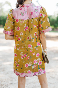 Worth Discovering Gold Floral Brocade Dress