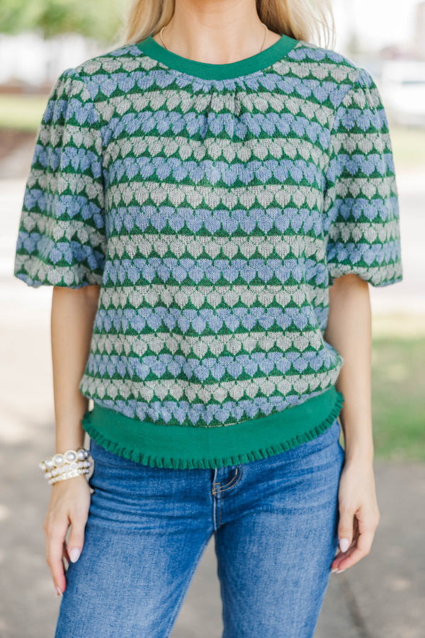 Woven Paths Green Stripe Sweater