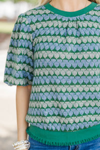 Woven Paths Green Stripe Sweater