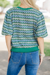 Woven Paths Green Stripe Sweater