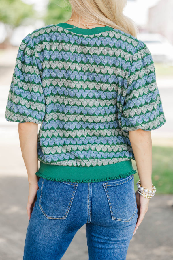 Woven Paths Green Stripe Sweater