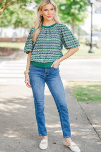 Woven Paths Green Stripe Sweater