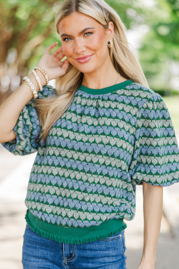 Woven Paths Green Stripe Sweater
