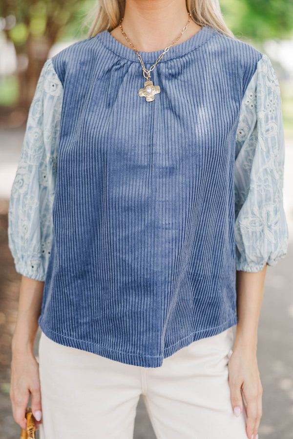 You Chose Well Navy Blue Corduroy Blouse