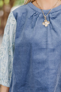 You Chose Well Navy Blue Corduroy Blouse