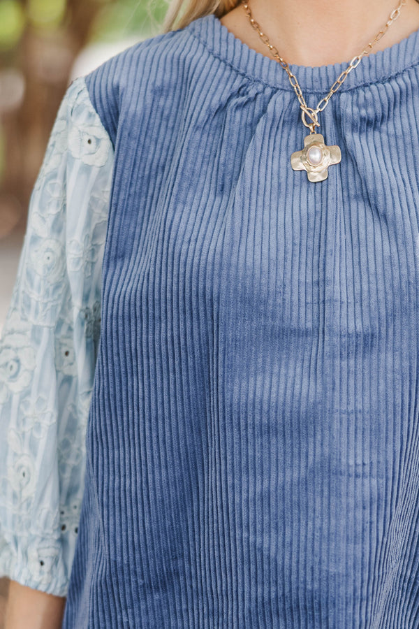 You Chose Well Navy Blue Corduroy Blouse