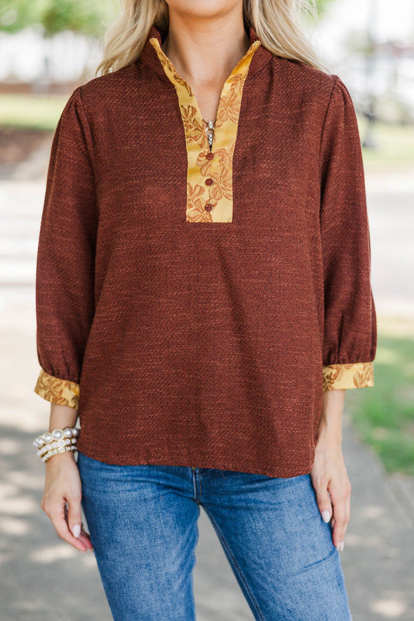 Autumn Keepsakes Brown Textured Blouse