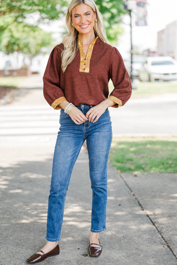 Autumn Keepsakes Brown Textured Blouse