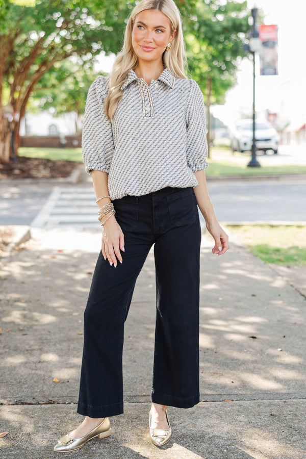 Bookmarked Gray Tweed Collared Blouse