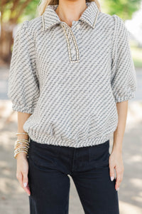 Bookmarked Gray Tweed Collared Blouse