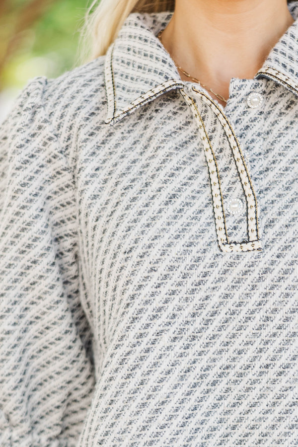 Bookmarked Gray Tweed Collared Blouse