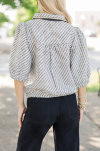 Bookmarked Gray Tweed Collared Blouse