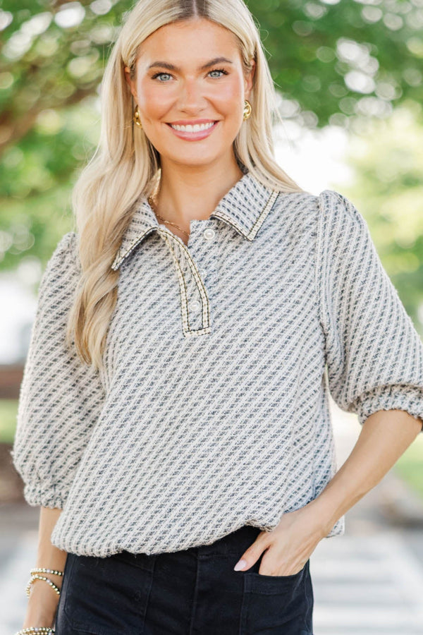 Bookmarked Gray Tweed Collared Blouse