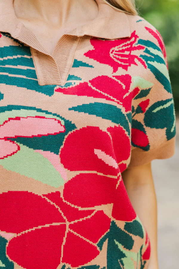 Bright Promise Brown Floral Sweater