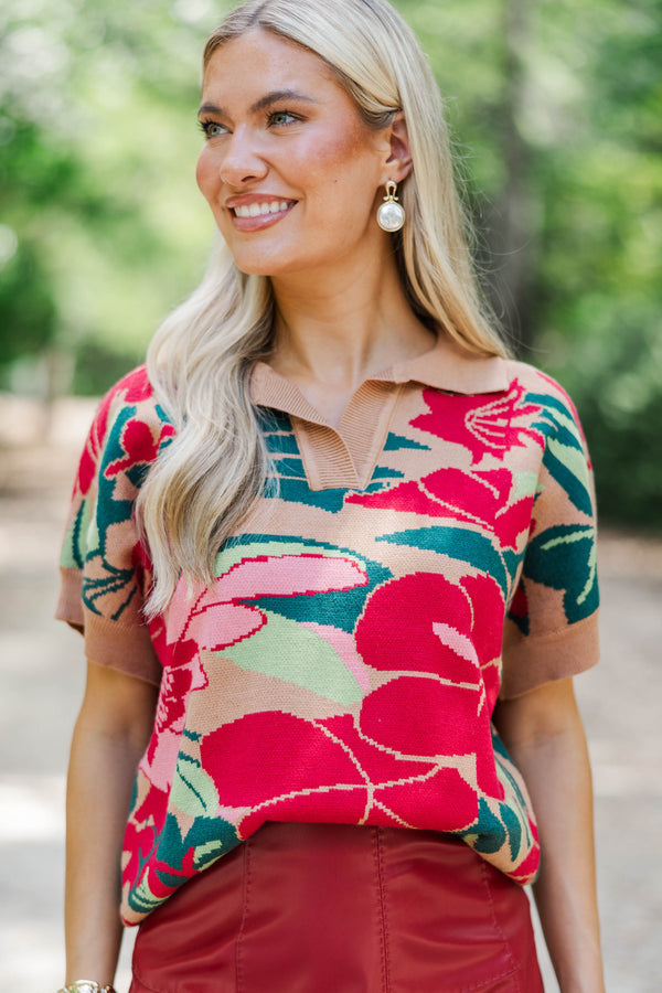 Bright Promise Brown Floral Sweater