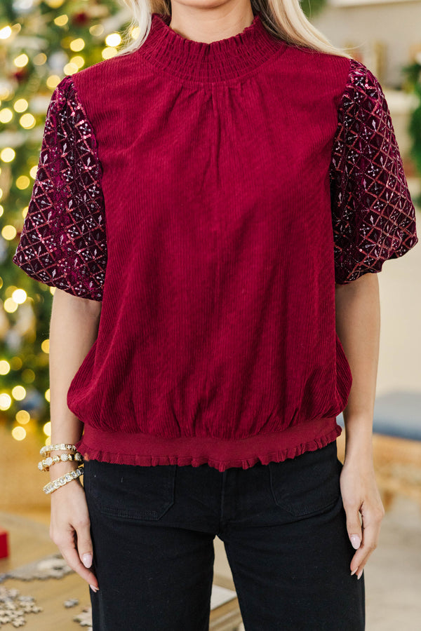 Merry Wishes Burgundy Velvet Blouse