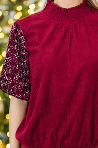 Merry Wishes Burgundy Velvet Blouse