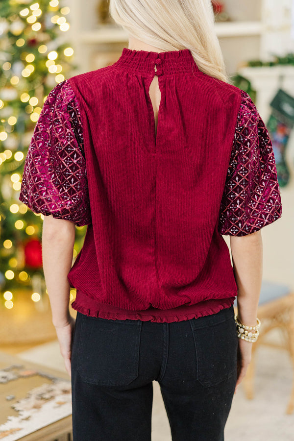 Merry Wishes Burgundy Velvet Blouse