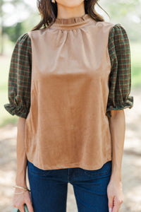 Warm Welcome Brown Plaid Blouse