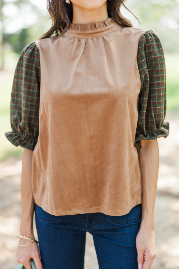 Warm Welcome Brown Plaid Blouse
