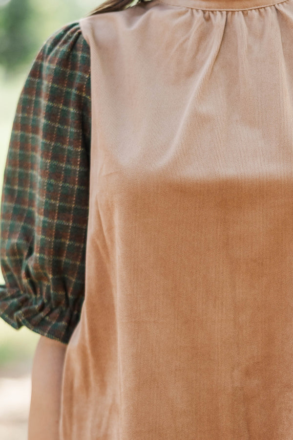 Warm Welcome Brown Plaid Blouse