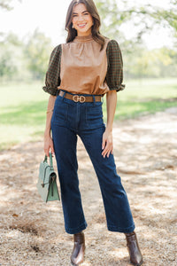 Warm Welcome Brown Plaid Blouse