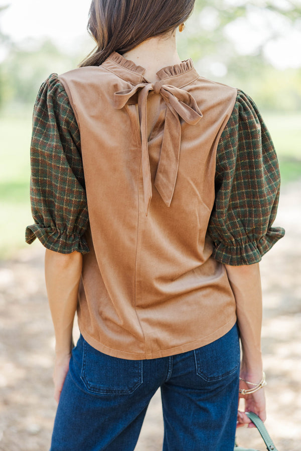 Warm Welcome Brown Plaid Blouse