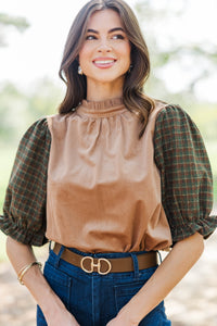 Warm Welcome Brown Plaid Blouse