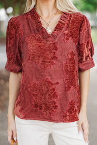 Full Hearts Rust Velvet Textured Blouse