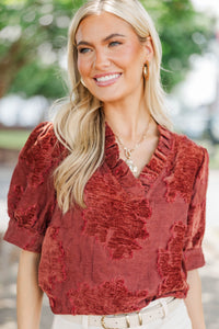 Full Hearts Rust Velvet Textured Blouse