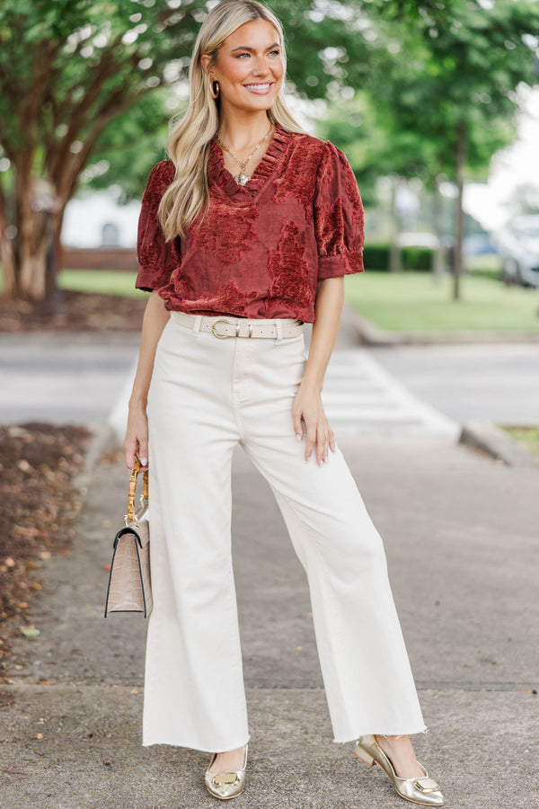 Full Hearts Rust Velvet Textured Blouse