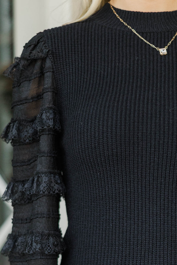 Midnight Elegance Black Ruffle Sleeve Blouse