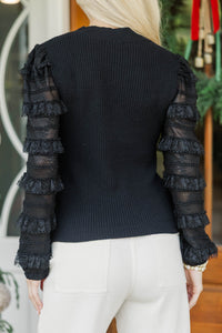 Midnight Elegance Black Ruffle Sleeve Blouse