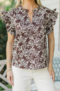 One More Toast Brown Floral Blouse