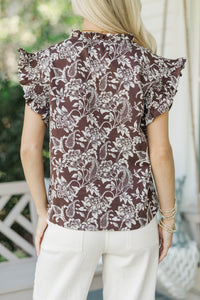 One More Toast Brown Floral Blouse