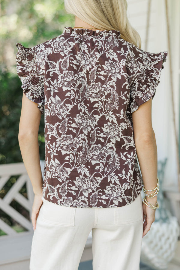 One More Toast Brown Floral Blouse