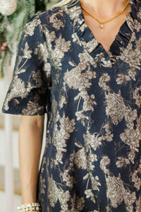 Polished Presence Navy Brocade Dress