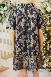 Polished Presence Navy Brocade Dress