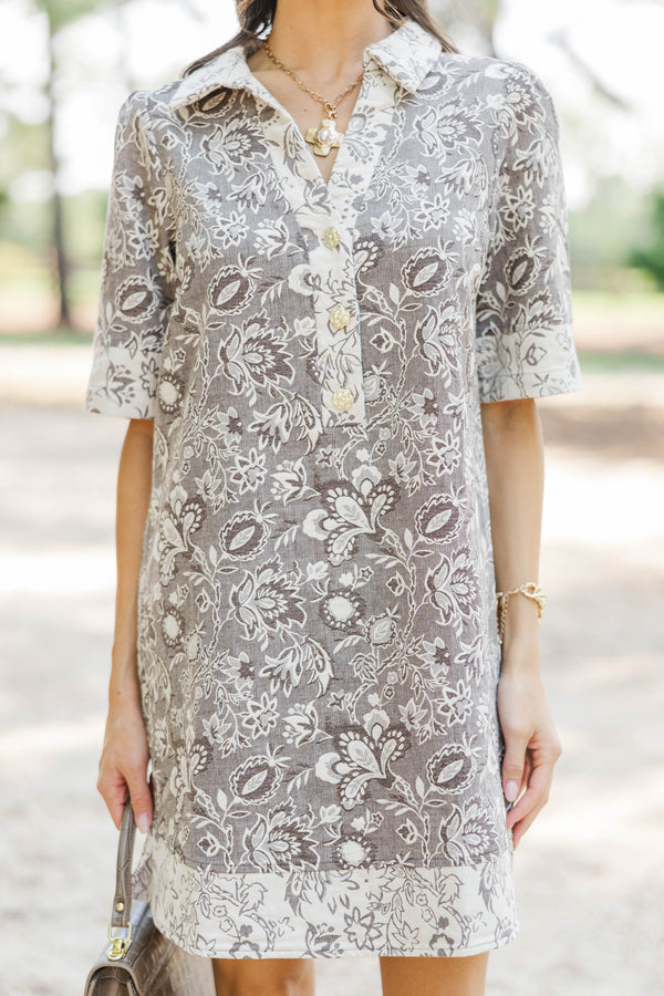 Keep The Good Brown Brocade Shift Dress