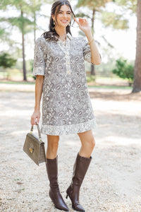 Keep The Good Brown Brocade Shift Dress