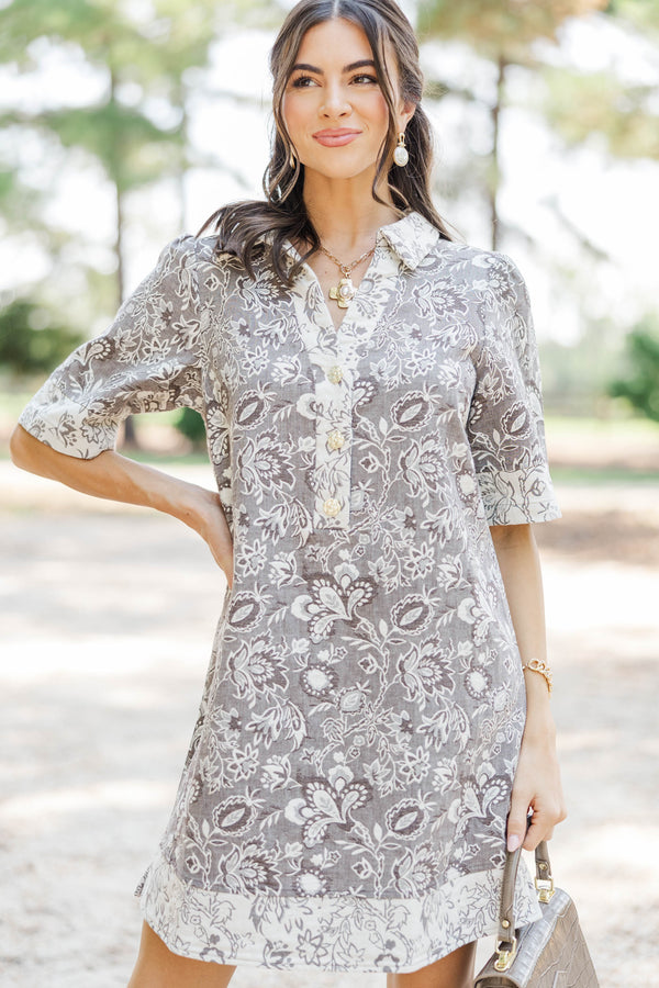 Keep The Good Brown Brocade Shift Dress