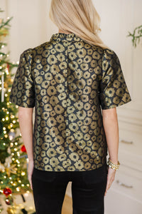 Pure Opulence Olive Brocade Blouse
