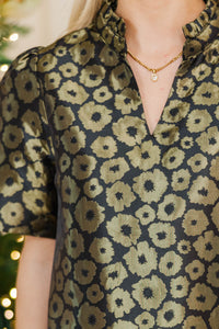 Pure Opulence Olive Brocade Blouse