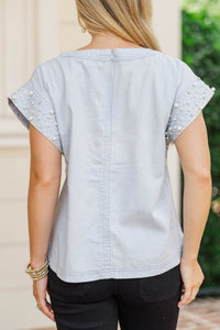 Be Bold Denim Light Blue Embellished Blouse